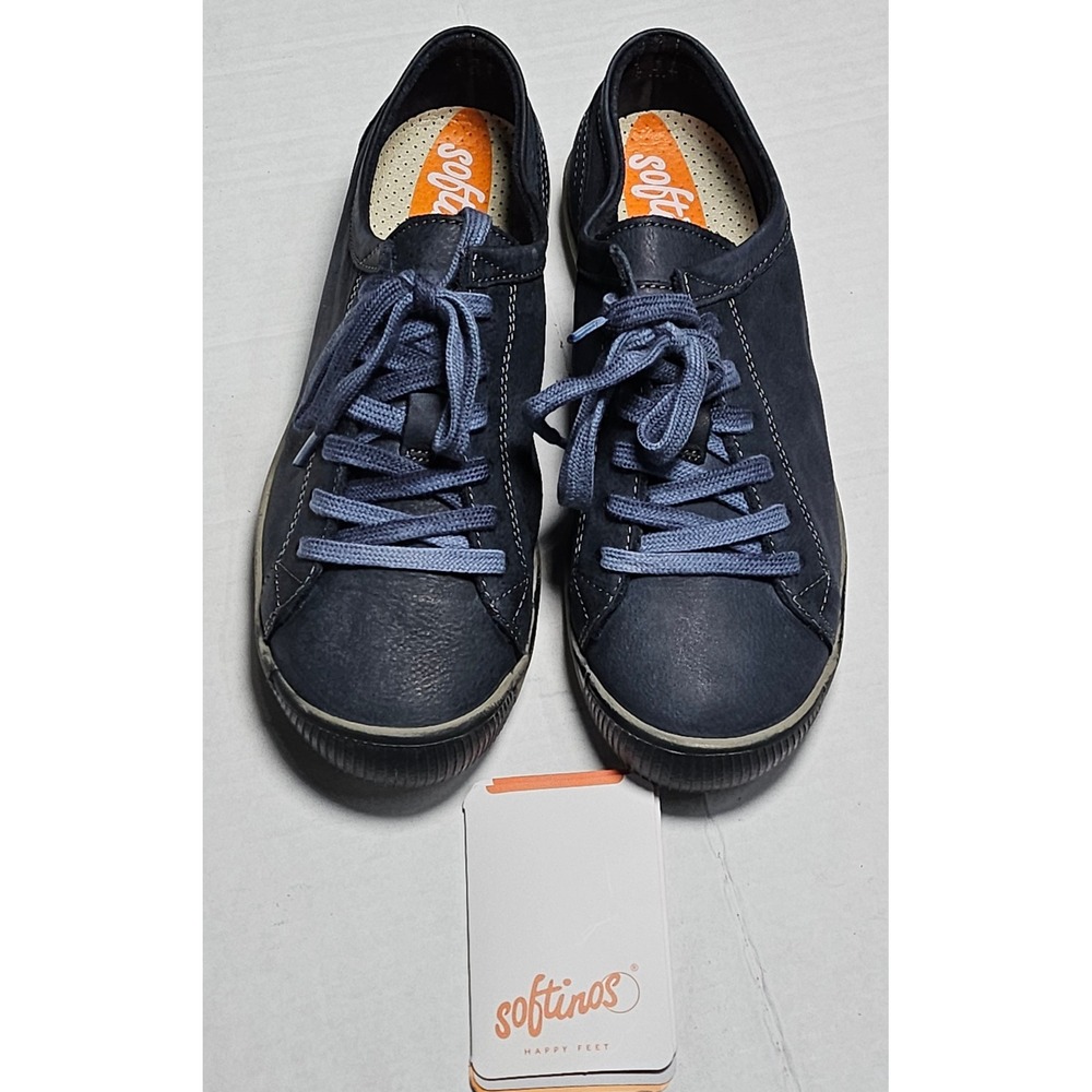 Softinos Isla Washed Navy‎ Leather Lace Up Sneakers Shoes Womens Size 35/US 5
